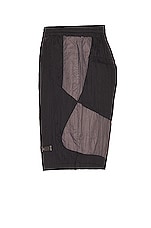 C2H4 Wrinkled Nylon Arch Panelled Track Shorts in Black & Gray, view 3, click to view large image.