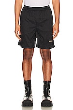 C2H4 Wrinkled Nylon Arch Panelled Track Shorts in Black & Gray, view 5, click to view large image.