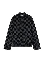 COMME des GARCONS BLACK Checkered Flock Jacket in Black & Black, view 1, click to view large image.