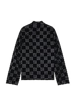 COMME des GARCONS BLACK Checkered Flock Jacket in Black & Black, view 2, click to view large image.