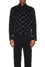 COMME des GARCONS BLACK Checkered Flock Jacket in Black & Black, view 3, click to view large image.