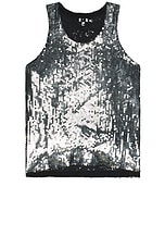 COMME des GARCONS BLACK Sequin Georgette Tank in Black & Silver, view 1, click to view large image.