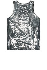 COMME des GARCONS BLACK Sequin Georgette Tank in Black & Silver, view 2, click to view large image.