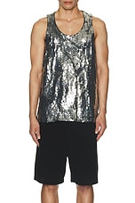 COMME des GARCONS BLACK Sequin Georgette Tank in Black & Silver, view 4, click to view large image.