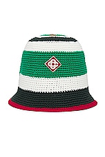 Casablanca Cotton Crochet Hat in Green & White, view 1, click to view large image.