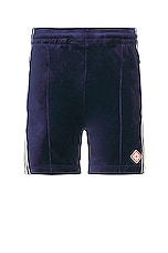Casablanca Velour Laurel Shorts in Navy, view 1, click to view large image.