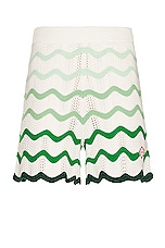 Casablanca Gradient Wave Texture Shorts in Green & White, view 1, click to view large image.