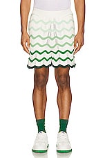 Casablanca Gradient Wave Texture Shorts in Green & White, view 4, click to view large image.