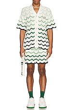 Casablanca Gradient Wave Texture Shorts in Green & White, view 5, click to view large image.