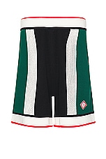 Casablanca Striped Mesh Shorts in Green & White Stripe, view 1, click to view large image.