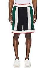 Casablanca Striped Mesh Shorts in Green & White Stripe, view 4, click to view large image.