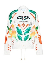 Casablanca Printed Coach Jacket in Casa Moto White, view 1, click to view large image.