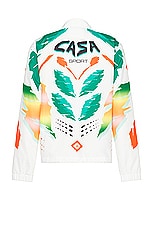 Casablanca Printed Coach Jacket in Casa Moto White, view 2, click to view large image.