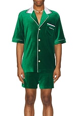 Casablanca Velour Short Sleeve Shirt in Evergreen, view 4, click to view large image.