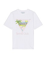 Casablanca Tennis Club Icon Screen Printed T-shirt in White, view 1, click to view large image.