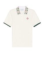 Casablanca Classic Laurel Pique Polo in White, view 1, click to view large image.