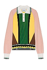 Casablanca Graphic Long Sleeve Knit Shirt in Multipanel Graphic, view 1, click to view large image.