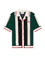Casablanca Striped Mesh Shirt in Green & White Stripe, view 1, click to view large image.