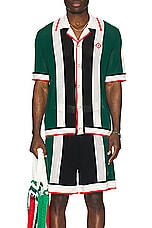 Casablanca Striped Mesh Shirt in Green & White Stripe, view 4, click to view large image.