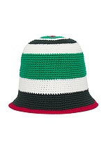 Casablanca Crochet Hat in Green & White, view 3, click to view large image.