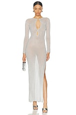 Casablanca Sheer Long Dress in Silver, view 1, click to view large image.