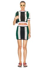Casablanca Striped Mesh Skirt in Green & White Stripe, view 5, click to view large image.