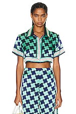 Casablanca Cropped Short Sleeve Shirt in Pool Tile, view 1, click to view large image.