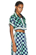 Casablanca Cropped Short Sleeve Shirt in Pool Tile, view 2, click to view large image.