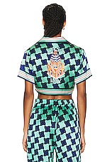 Casablanca Cropped Short Sleeve Shirt in Pool Tile, view 3, click to view large image.