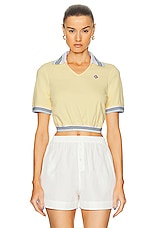 Casablanca Cropped Pique Polo in Pale Yellow, view 1, click to view large image.