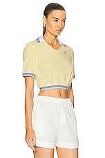 Casablanca Cropped Pique Polo in Pale Yellow, view 2, click to view large image.