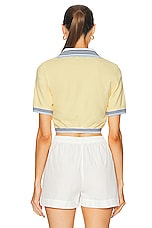 Casablanca Cropped Pique Polo in Pale Yellow, view 3, click to view large image.
