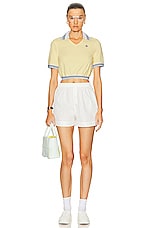 Casablanca Cropped Pique Polo in Pale Yellow, view 4, click to view large image.