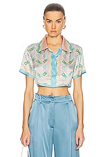 Casablanca Cropped Silk Short Sleeve Shirt in Ping Pong Print, view 1, click to view large image.