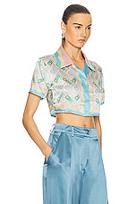 Casablanca Cropped Silk Short Sleeve Shirt in Ping Pong Print, view 2, click to view large image.