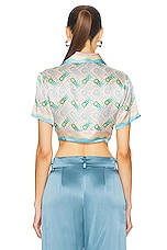 Casablanca Cropped Silk Short Sleeve Shirt in Ping Pong Print, view 3, click to view large image.