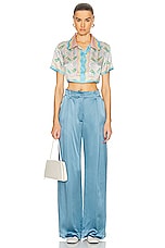 Casablanca Cropped Silk Short Sleeve Shirt in Ping Pong Print, view 4, click to view large image.