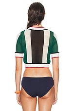 Casablanca Striped Mesh Crop Top in Green & White Stripe, view 3, click to view large image.