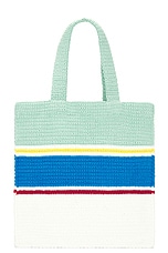 Casablanca Crochet Tote Bag in White & Blue Multi, view 2, click to view large image.