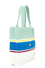 Casablanca Crochet Tote Bag in White & Blue Multi, view 3, click to view large image.