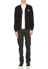 COMME des GARCONS PLAY Cardigan with Gold Emblem in Black, view 6, click to view large image.