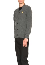 COMME des GARCONS PLAY Cardigan with Gold Emblem in Grey, view 3, click to view large image.