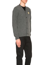 COMME des GARCONS PLAY Cardigan with Gold Emblem in Grey, view 4, click to view large image.