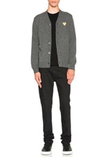 COMME des GARCONS PLAY Cardigan with Gold Emblem in Grey, view 6, click to view large image.