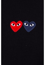 COMME des GARCONS PLAY V Neck Double Emblem Sweater in Blue, view 6, click to view large image.