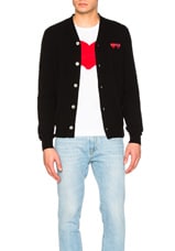 COMME des GARCONS PLAY Double Emblem Cardigan in Black, view 1, click to view large image.