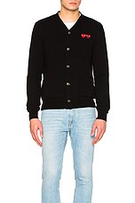 COMME des GARCONS PLAY Double Emblem Cardigan in Black, view 2, click to view large image.