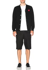 COMME des GARCONS PLAY Lambswool Cardigan with Red Emblem in Black, view 6, click to view large image.