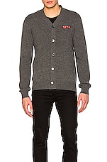 COMME des GARCONS PLAY Double Emblem Cardigan in Grey, view 2, click to view large image.