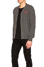 COMME des GARCONS PLAY Double Emblem Cardigan in Grey, view 3, click to view large image.